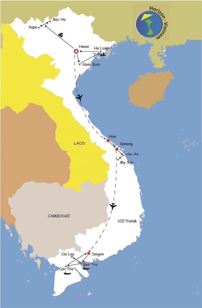 carte circuit visage du vietnam